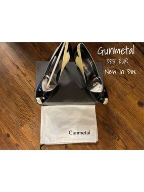 Gunmetal Designer Women's Patent Leather Heels - Size 38.5 EUR | 8.5 US New